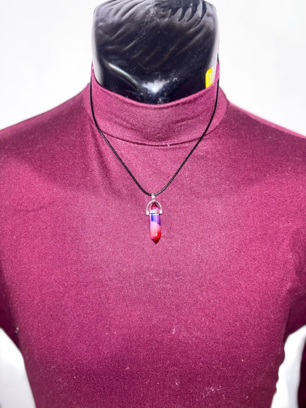 Duo-Tone Red White Blue Crystal Point Pendant Necklace